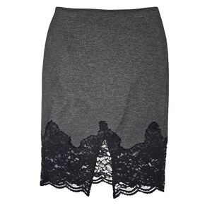 Vince Camuto Womens 00 Petite Dark Charcoal Gray Knee Length Skirt W  Black Lace
